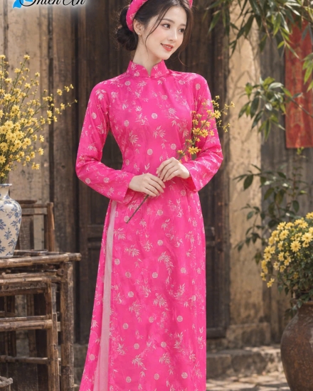 Áo dài gấm Hồng