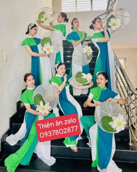 Áo Dài xanh tay ngắn