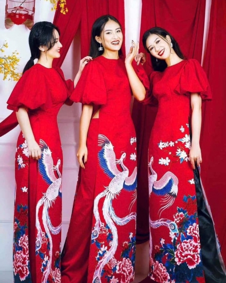 Áo dài đỏ tay ngắn
